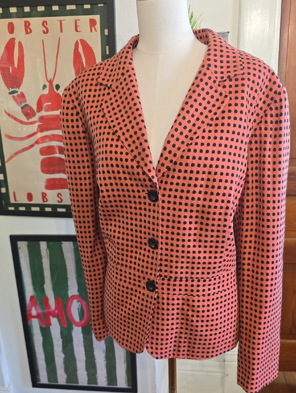 Liz Claiborne Emma James Coral Pink Polka Dot Blazer
